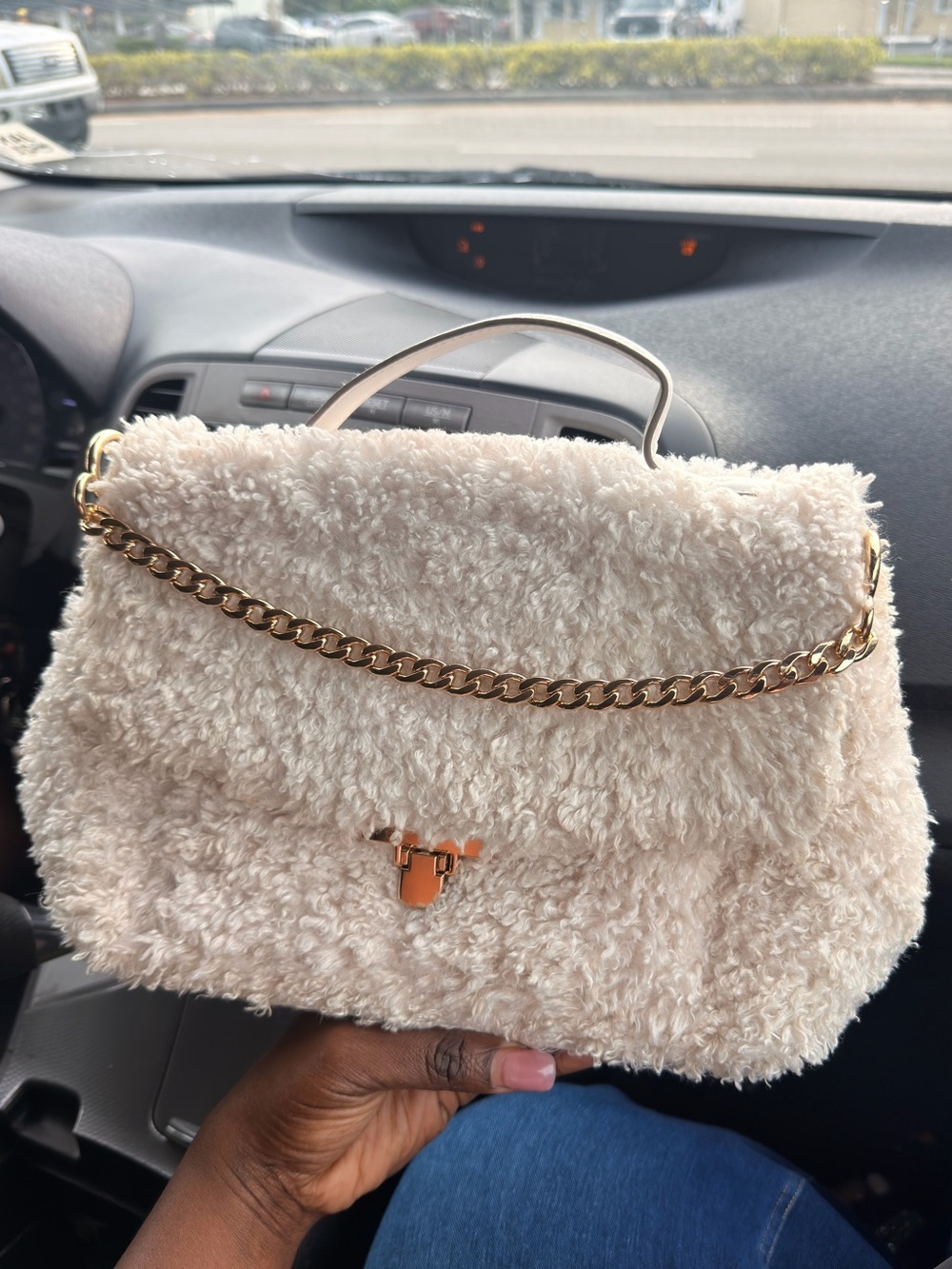 a new day Cream Faux-Shearling Shoulder Bag with Gold Chain - Picture 2 of 6